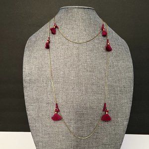 NWT Anthro Shiraleah Lena Necklace Gold Magenta Tassels 25" Long Boho Je…